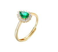 Stfery 9K Gold Pear Halo Cluster Engagement Ring Real for Women, Luxury Created Emerald Ring Gold Au375 Size M 1/2