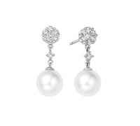 Stfery 9K Gold Pearl Drop Earrings for Women, Dangle Pearl 7.5-8mm Stud Earrings pave Diamonds 0.36ct White Gold Au375