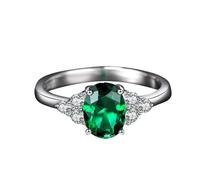 Stfery 9K Gold Promise Rings in Created Emerald, Classic Oval Gemstone Ring for Women, White Gold Anniversary Band with 1ct Lab Grown Emerald and Moissanite Au375 Size S 1/2