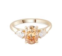 Stfery 9K Gold Triple Gemstone Ring, Champagne Moissanite Anniversary Ring Real Gold for Women Size L 1/2