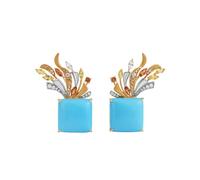 Stfery 9K Gold Turquoise Stud Earrings, Womens Statement Earrings with 23.68ct Turquoise and Diamonds White Gold Au375