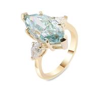 Stfery 9K Gold Wedding Ring Women, 4ct Blue Green Moissanite Marquise Cocktail Ring Real Gold Size O 1/2