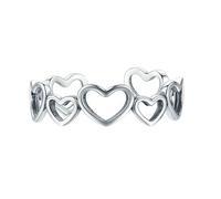 Stfery 9K White Gold Anniversary Ring for Women, Band of Hearts Open Ring Real Gold Size O 1/2