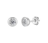 Stfery 9K White Gold Bezel Solitaire Stud Earrings for Women, 0.5ct Round Moissanite Stud Earrings Real Gold AU375