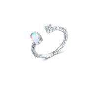 Stfery 9K White Gold Moonstone Ring for Women, Double Stone Open Stacking Ring Real Gold Size R 1/2