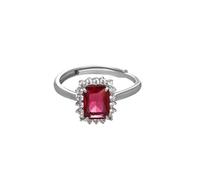 Stfery 9K White Gold Rectangular Halo Cluster Ring Real for Women, Luxury Lab Created Ruby Engagement Ring Gold Au375 Size M 1/2