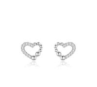Stfery 9K White Gold Stud Earrings for Women Real Gold, Heart Bead Stud Pave Moissanite AU375