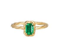 Stfery 9K Yellow Gold Emerald Promise Ring, Vintage Braided Rectangular Solitaire Ring Women Wedding Bands with 4-Prong Natural Emerald 0.4ct Gold Au375 Size H 1/2