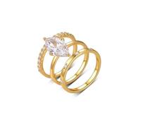 Stfery 9K Yellow Gold Ring Set for Women Real Gold, Marquise Moissanite Triple Stackable Band Ring Personalized Size 7.5