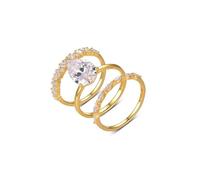 Stfery 9K Yellow Gold Ring Set for Women Real Gold, Pear Moissanite Triple Stackable Band Ring Personalized Size 5.5