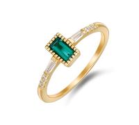 Stfery 9K Yellow Gold Ring Thin for Women, Rectangular Created Emerald Wedding Ring Gold Au375 Size M 1/2