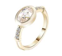 Stfery 9K Yellow Gold Ring Women, Vintage 2ct Oval Moissanite Marriage Band Ring Real Gold Size S 1/2