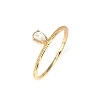 Stfery 9K Yellow Gold Solitaire Ring Thin for Women, Classic Milgrain Teardrop Moissanite Anniversary Ring Real Gold Au375 Size J 1/2