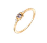 Stfery 9K Yellow Gold Stackable Ring Real Thin for Women, Dainty Created Tanzanite Ring Gold Au375 Size M 1/2