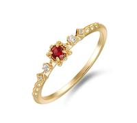 Stfery 9K Yellow Gold Stacking Ring Real Thin for Women, Dainty Created Ruby, Diamond Ring Gold Au375 Size M 1/2
