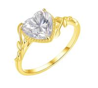 Stfery 9K Yellow Gold Statement Ring Real Gold, Heart Moissanite Ring Personalized for Women Size 4