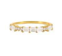 Stfery Baguette Gemstone Stacking Ring 9 Kt Yellow Gold Real Gold, Moissanite Promise Ring for Women Size M 1/2