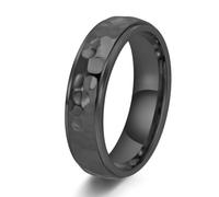 Stfery Black Stainless Steel Hammered Band Ring for Men Size R 1/2