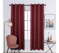 Stfery Blackout Curtains for Living Room Red Grommet, Velvet Jacquard Curtain Thermal Insulated Bedroom 1 Pair, 52W x 84L Inch x 1 Panel