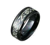 Stfery Celtic Dragon Black Stainless Steel Ring for Men Size T 1/2