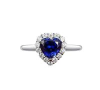 Stfery Classic Heart Created Sapphire Ring 18K White Gold Wedding Band for Her, Real Gold Statement Rings with 2.5ct Heart Lab Grown Sapphire and Moissanite Au750 Size O 1/2