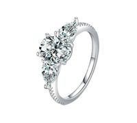 Stfery Classic Triple Stone Ring 14K White Gold Real Gold, Moissanite Wedding Ring for Women Size J 1/2