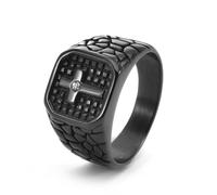 Stfery Crack Texture Cross Black Stainless Steel Ring for Men Size V 1/2