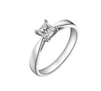 Stfery Diamond Promise Ring White Gold 18K for Women, Classic Square Solitaire Band Ring Real Gold Anniversary Rings with 4 Prong Princess cut Diamond 0.4ct Au750 Size R 1/2