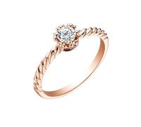 Stfery Diamond Promise Rings 9K Rose Gold, Classic Twisted Crown Ring for Her, Real Gold Anniversary Ring with Round Natural Diamond 0.2ct Au375 Size R 1/2