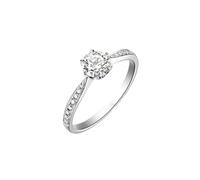 Stfery Diamond Wedding Bands 14 Kt Gold, Classic 6 Prong Round Halo Pave Row Ring Women Engagement Rings with Natural Diamond 0.5ct White Gold 14 Karat Size J 1/2