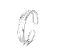 Stfery Double Band Open Ring 9 Kt White Gold Real Gold, Womens Stacking Ring Size T 1/2