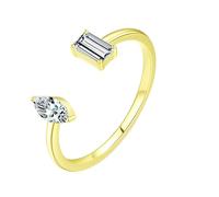 Stfery Duo Stone Open Ring 9K Yellow Gold Real Gold, Rectangle Marquise Moissanite Promise Ring for Women Size P 1/2