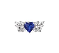 Stfery Elegant Angel's wings Heart Created Sapphire Ring Gold Wedding Bands 9K for Women, White Gold Statement Rings with 1.5ct Lab Grown Sapphire and Moissanite Au375 Size U 1/2