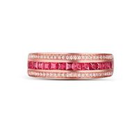 Stfery Engagement Rings 18K Rose Gold Princess-Shape Ruby Pavé Diamonds Promise Band Size M 1/2