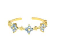 Stfery Flower Open Stacking Ring 9K Yellow Gold Real Gold, Topaz Marriage Band Ring for Women Size S 1/2