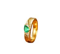 Stfery Gold Promise Ring 18K in Created Emerald, Classic Two-tone Leaf Hammered Pattern Ring for Women, Yellow Gold Promise Ring with Pear Lab Grown Emerald 0.5ct and Moissanite Au750 Size O 1/2