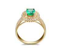 Stfery Gold Promise Rings for Women 18K Set with 0.75ct Square Emerald Pavé Diamonds Marriage Band Size S 1/2