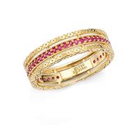 Stfery Gold Wedding Band Rings for Women 18K Real Gold Pavé Round Ruby Promise Rings Size T 1/2