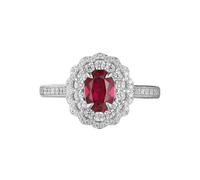 Stfery Gold Wedding Ring 14K in Created Ruby, Luxury Pavé Lace Trim Cocktail Ring Women Engagement Rings with 1ct Oval Lab Grown Ruby and Moissanite White Gold Au585 Size O 1/2
