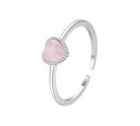 Stfery Heart Open Ring 14K White Gold Real Gold, Cats Eye Wedding Ring for Women Size Q 1/2