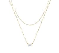 Stfery Layered 925 Silver Necklace Women, Fashion Solitaire Rectangle Cubic Zirconia Gold Plated Necklace Jewelry Accessories