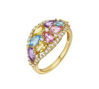 Stfery Luxury Multi Gemstone Cocktail Ring Yellow Gold Engagement Ring 18 Karat for Women, Real Gold Anniversary Rings with Ametyst, Tourmaline, Topaz, Citrine 18K Size R 1/2