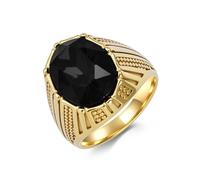 Stfery Men Oval Gemstone Stainless Steel Ring Gold Black Glass Fluted Ring 20mm for Him Size T 1/2