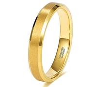 Stfery Men Tungsten Steel Brushed Ring, Classic 4mm Beveled Edge Gold Ring Unisex Size K 1/2