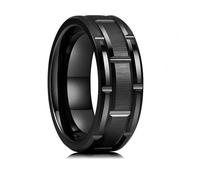Stfery Men's Brick Pattern Tungsten Steel Ring, 8mm Brushed Groove Wheel Pattern Black Band Ring for Him Size Q 1/2
