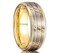 Stfery Mens Two-Tone Fluted Tungsten Steel Ring Gold Silver Matte Band Ring 8mm for Him Size T 1/2