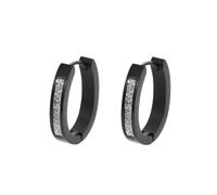 Stfery Pave Row Stainless Steel Black Hoop Earrings Unisex