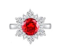 Stfery Platinum Gemstone Cocktail Ring Real Gold Personalized, 2ct Round Lab Created Ruby with Moissanite Wedding Ring for Women Size 5