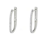Stfery Platinum Half Eternity Hoop Earrings for Women Real Gold, U Shape Huggie Hoop Earrings Pave Moissanite PT950