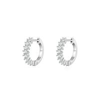 Stfery Platinum Half Eternity Huggie Earrings for Women Real Gold, Round Hoop Earrings with Baguette Moissanite PT950
